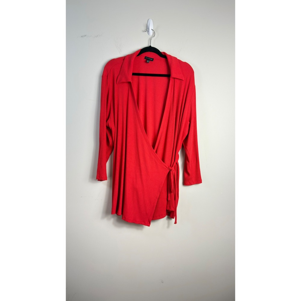 The Limited Wrap Top Red Ribbed Long Sleeve V-Neck Women 3X